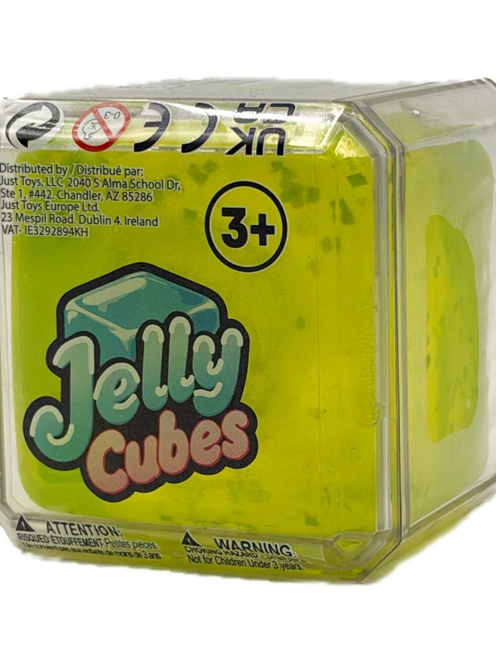 Just Toys Jelly Cubes Sensory Squish Cube Green Glitter Fidget Toy 2.5 in